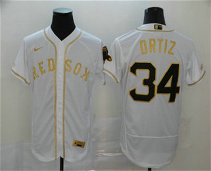 2020 Boston Red Sox #34 David Ortiz White With Gold Stitched MLB Flex Base Nike Jersey