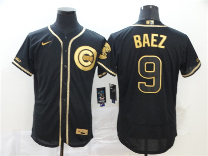 2020 Chicago Cubs #9 Javier Baez Black Golden Stitched MLB Flex Base Nike Jersey