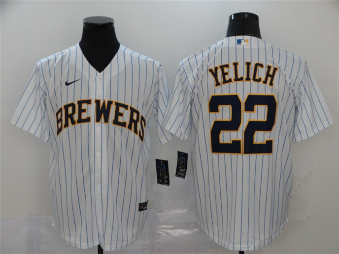 2020 Milwaukee Brewers #22 Christian Yelich White Stitched MLB Cool Base Nike Jersey