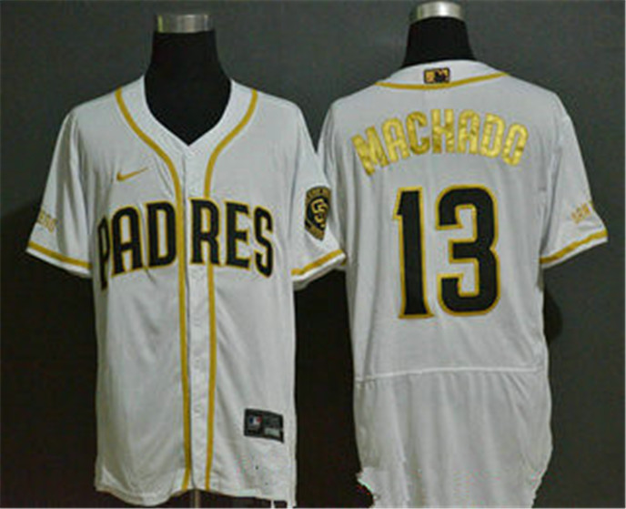 2020 San Diego Padres #13 Manny Machado White Golden Stitched MLB Flex Base Nike Jersey