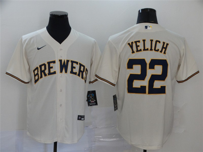 2020 Milwaukee Brewers #22 Christian Yelich Cream Stitched MLB Cool Base Nike Jersey