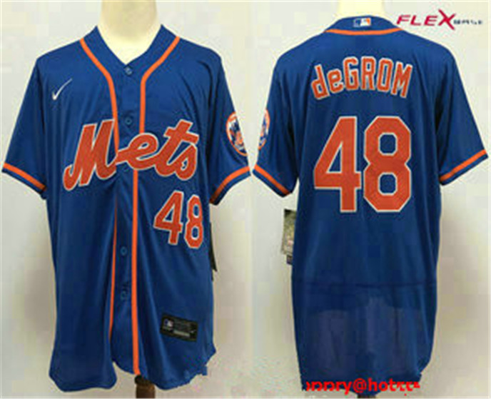 2020 New York Mets #48 Jacob deGrom Blue Stitched MLB Flex Base Nike Jersey - Click Image to Close