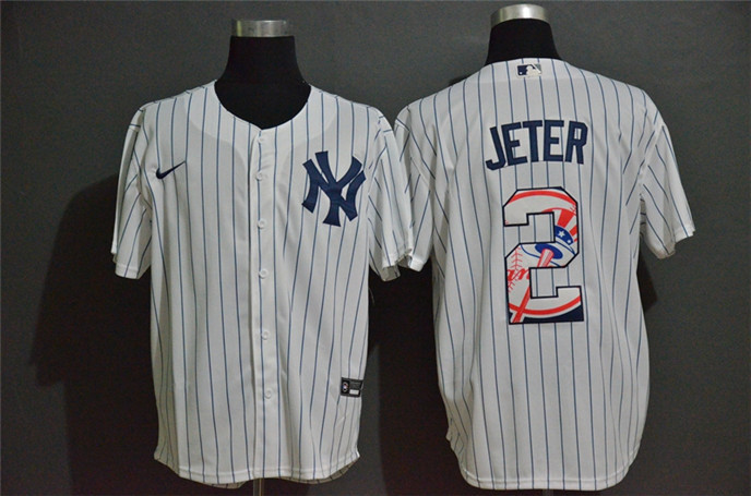 2020 New York Yankees #2 Derek Jeter White Team Logo Stitched MLB Cool Base Nike Fashion Jersey