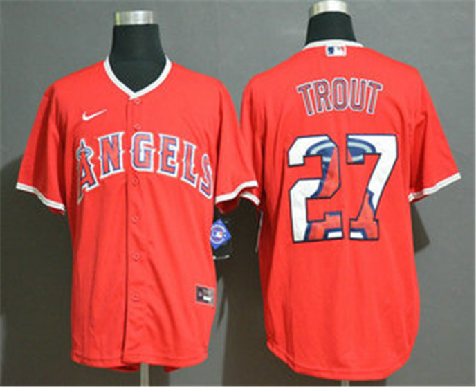 2020 Los Angeles Angels #27 Mike Trout Red Team Logo Stitched MLB Cool Base Nike Jersey