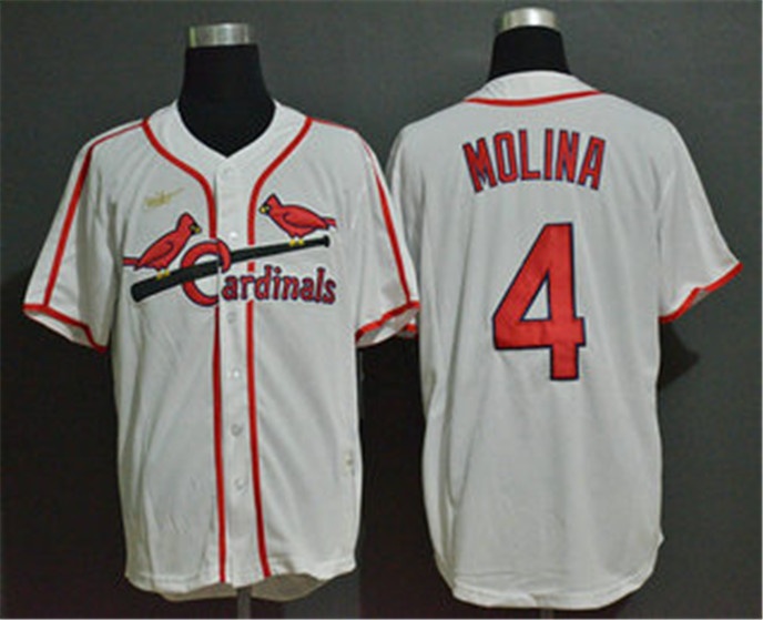 2020 St. Louis Cardinals #4 Yadier Molina White Throwback Cooperstown Stitched MLB Cool Base Nike Je