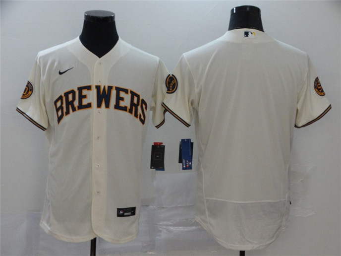 2020 Milwaukee Brewers Blank Cream Stitched MLB Flex Base Nike Jersey