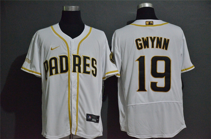 2020 San Diego Padres #19 Tony Gwynn White With Gold Stitched MLB Flex Base Nike Jersey