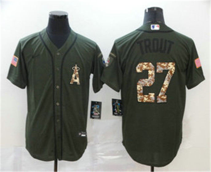 2020 Los Angeles Angels #27 Mike Trout Green Salute To Service Stitched MLB Cool Base Nike Jersey