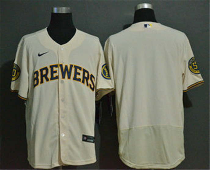 2020 Milwaukee Brewers Blank Cream Stitched MLB Flex Base Nike Jersey