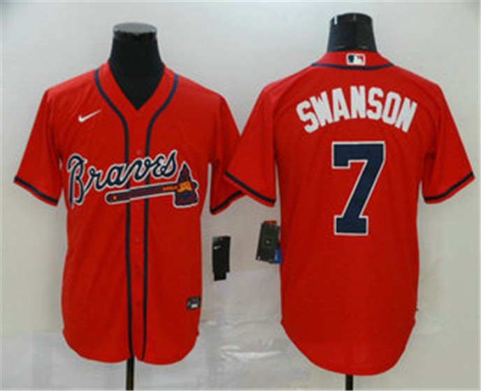 2020 Atlanta Braves #7 Dansby Swanson Red Stitched MLB Cool Base Nike Jersey