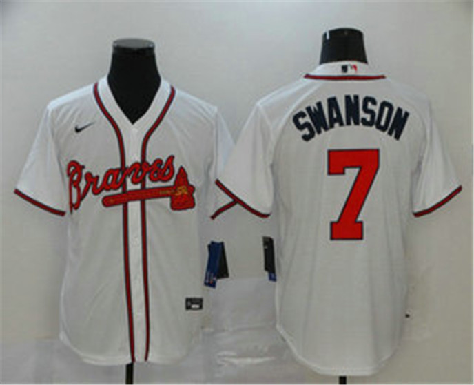 2020 Atlanta Braves #7 Dansby Swanson White Stitched MLB Cool Base Nike Jersey