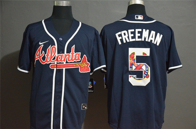 2020 Atlanta Braves #5 Freddie Freeman Navy Blue Team Logo Stitched MLB Cool Base Nike Jersey