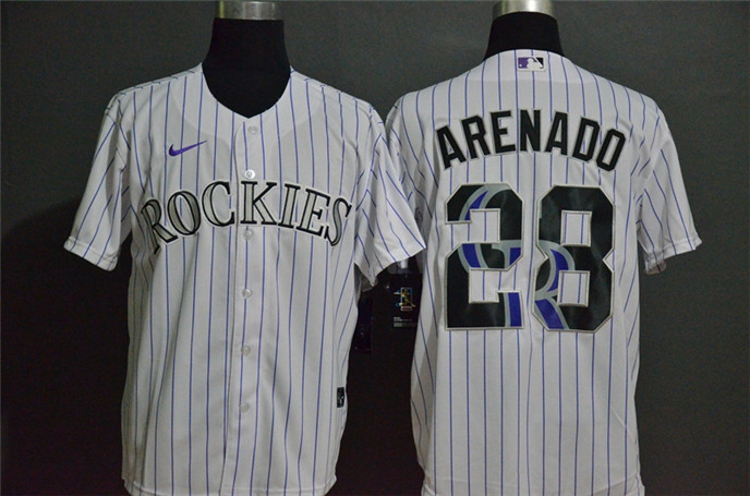 2020 Colorado Rockies #28 Nolan Arenado White Team Logo Stitched MLB Cool Base Nike Jersey