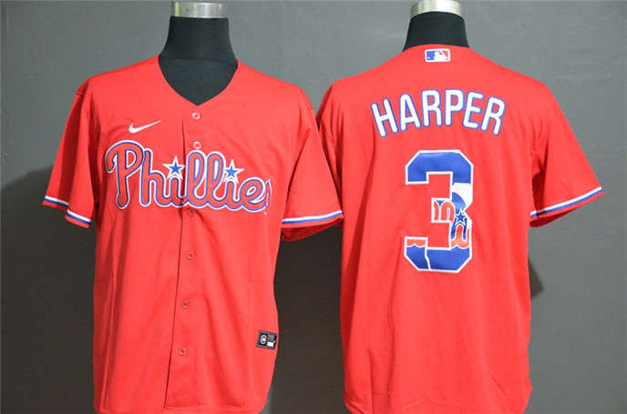 2020 Philadelphia Phillies #3 Bryce Harper Red White Team Logo Stitched MLB Cool Base Nike Jersey