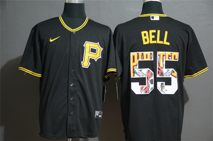 2020 Pittsburgh Pirates #55 Josh Bell Black Team Logo Stitched MLB Cool Base Nike Jersey