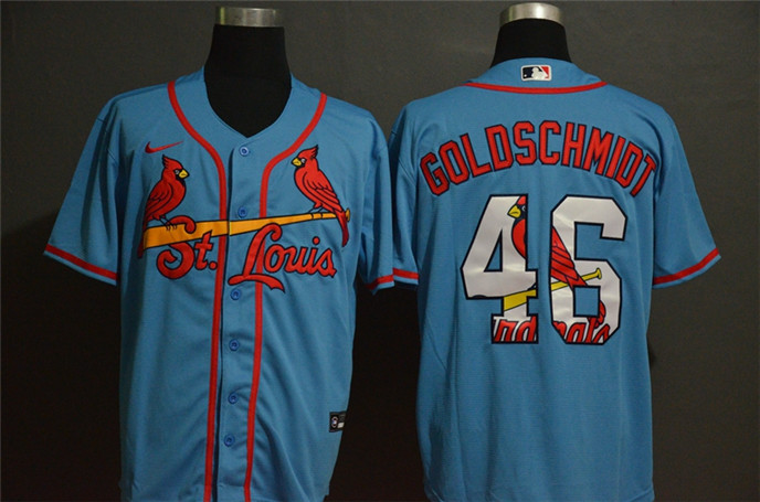 2020 St. Louis Cardinals #46 Paul Goldschmidt Light Blue White Team Logo Stitched MLB Cool Base Nike - Click Image to Close