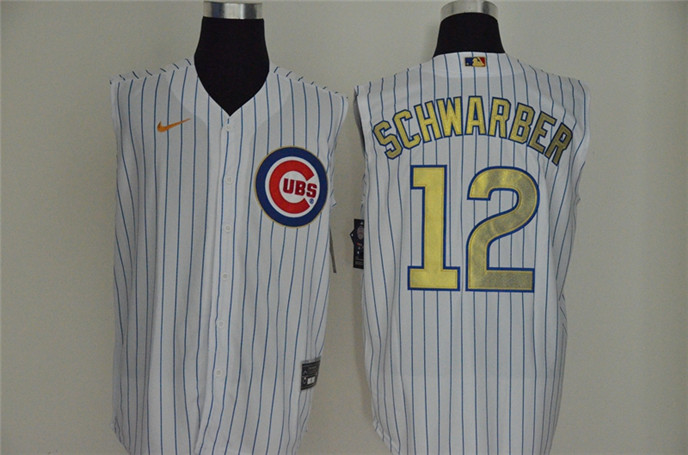 2020 Chicago Cubs #12 Kyle Schwarber White Gold Cool and Refreshing Sleeveless Fan Stitched MLB Nike