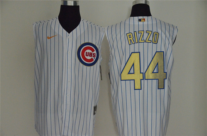 2020 Chicago Cubs #44 Anthony Rizzo White Gold Cool and Refreshing Sleeveless Fan Stitched MLB Nike