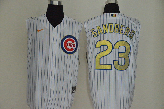 2020 Chicago Cubs #23 Ryne Sandberg White Gold Cool and Refreshing Sleeveless Fan Stitched MLB Nike