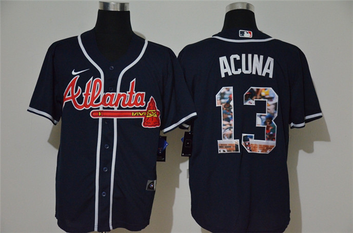 2020 Atlanta Braves #13 Ronald Acuna Jr. Navy Blue Unforgettable Moment Stitched Fashion MLB Cool Ba
