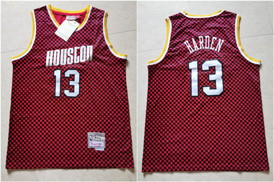 2020 Rockets 13 James Harden Red Checkerboard Hardwood Classics Jersey