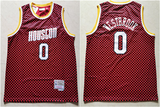 2020 Rockets 0 Russell Westbrook Red Checkerboard Hardwood Classics Jersey