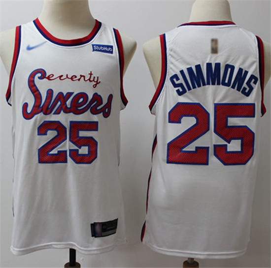 2020 76ers #25 Ben Simmons White Basketball Swingman Hardwood Classics Jersey