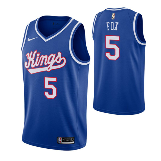 2020 Men's Sacramento Kings #5 De'Aaron Fox Blue 2019-20 Hardwood Classics Jersey