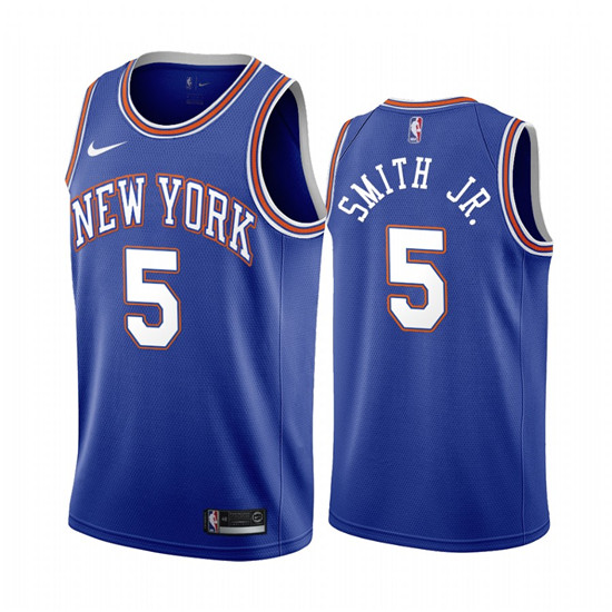 2020 Nike Knicks #5 Dennis Smith Jr. Navy 2019-20 Statement Edition NBA Jersey