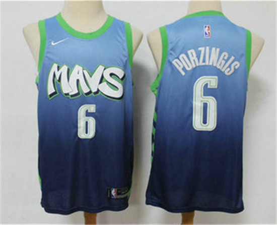 2020 Men's Dallas Mavericks #6 Kristaps Porzingis Blue Nike City Edition Swingman Jersey