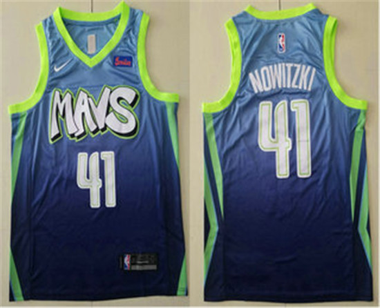 2020 Men's Dallas Mavericks #41 Dirk Nowitzki Blue Nike City Edition Swingman Jersey With The Sponso