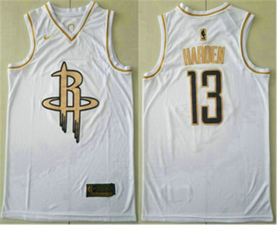 2020 Men's Houston Rockets #13 James Harden White Golden Nike Swingman Stitched NBA Jersey