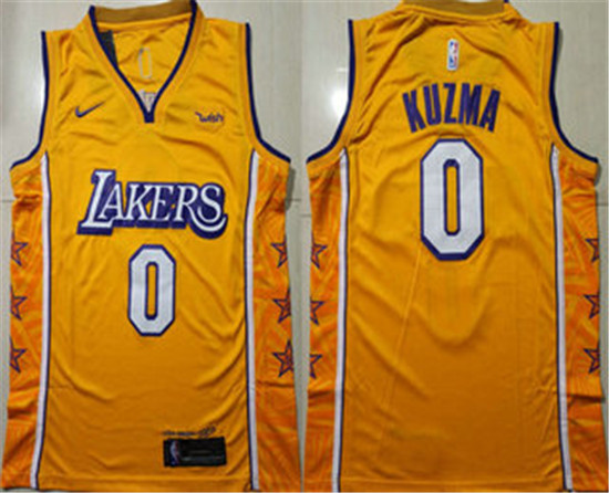 2020 Men's Los Angeles Lakers #0 Kyle Kuzma Yellow Nike City Edition Swingman Jersey With The Sponso
