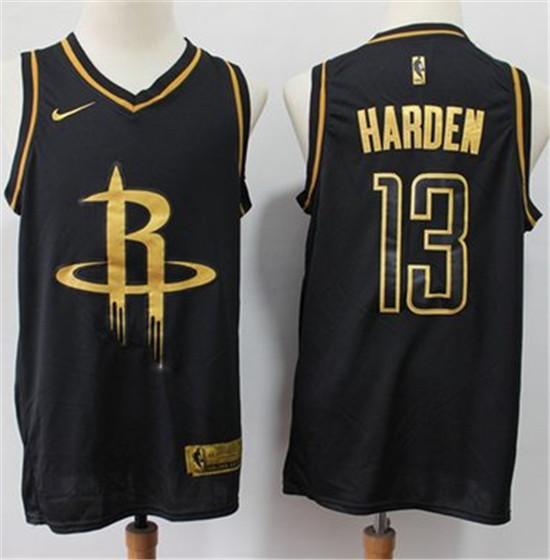 2020 Rockets #13 James Harden Black Gold Basketball Swingman Limited Edition Jersey