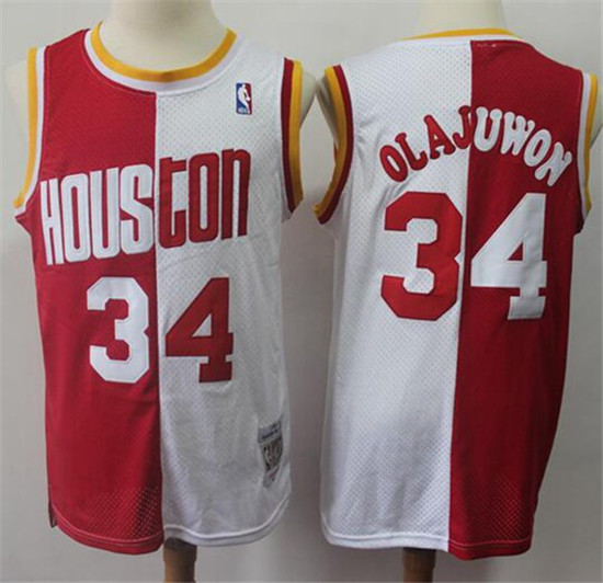 2020 Split Fashion Rockets #34 Hakeem Olajuwon Red White Stitched Basketball Jersey