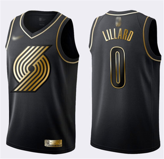 2020 Nike Blazers #0 Damian Lillard Black Gold NBA Swingman Limited Edition Jersey