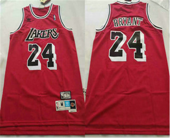 2020 Men's Los Angeles Lakers #24 Kobe Bryant Red With Black Name Hardwood Classics Soul Swingman Th