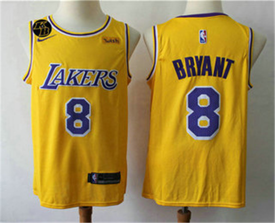 2020 Men's Los Angeles Lakers #8 Kobe Bryant Yellow With KB Patch 2018-2019 Nike Wish Swingman Stitc