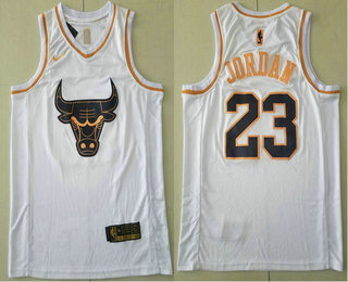 2020 Men's Chicago Bulls #23 Michael Jordan White Golden Nike Swingman Stitched NBA Jersey