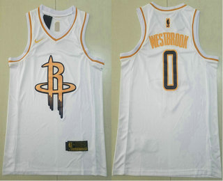 2020 Men's Houston Rockets #0 Russell Westbrook White Golden Nike Swingman Stitched NBA Jersey