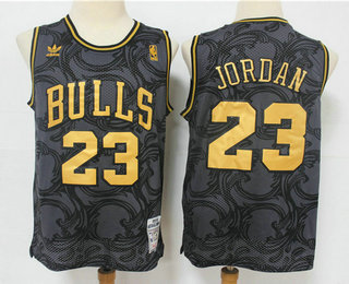 2020 Men's Chicago Bulls #23 Michael Jordan Black Golden Hardwood Classics Soul Swingman Throwback J