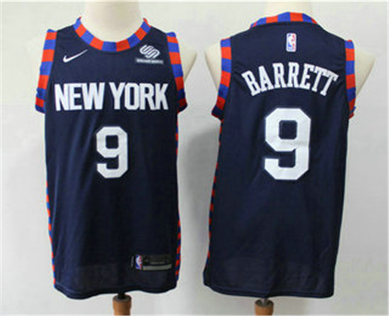 2020 Men's New York Knicks #9 R.J. Barrett Navy Blue 2019 Nike City Edition Swingman Squarespace Sti