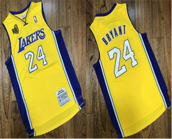 2020 Los Angeles Lakers #24 Kobe Bryant Yellow 2009 NBA Champions Patch Hardwood Classics Jersey
