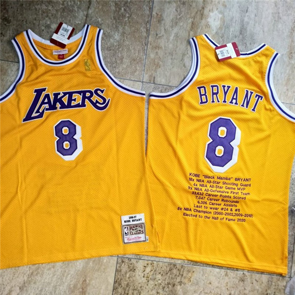 2020 Los Angeles Lakers #8 Kobe Bryant Yellow 1996-97 Hardwood Classics Soul AU Throwback Jersey