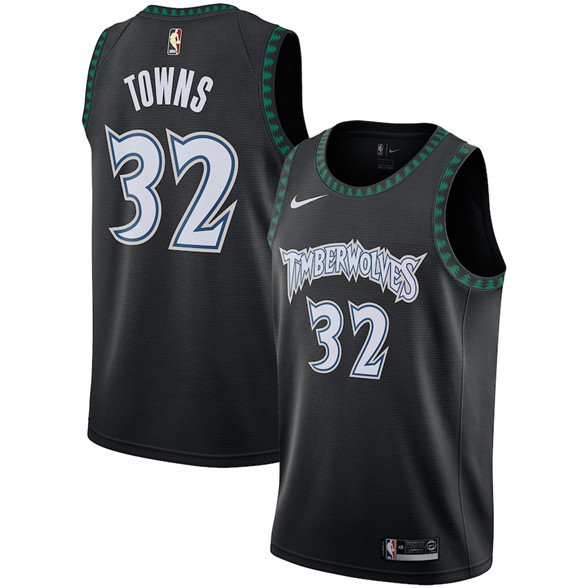 2020 Minnesota Timberwolves #32 Karl-Anthony Towns Black Hardwood Classics Swingman Nike Jersey