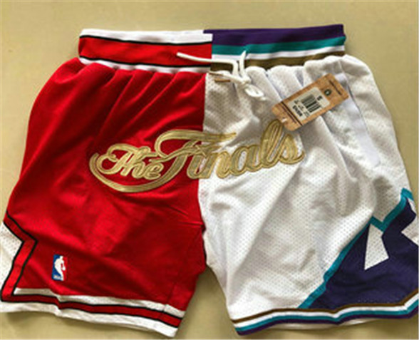 2020 Chicago Bulls and Utah Jazz Red With White 1997 The Finals Patch Split Just Don Shorts