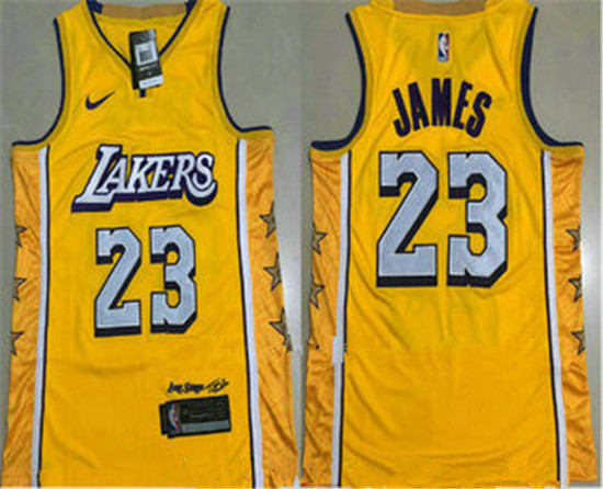 2020 Men's Los Angeles Lakers #23 LeBron James Yellow Nike City Edition AU ALL Stitched Jersey