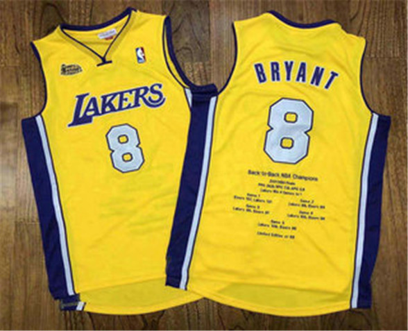 2020 Los Angeles Lakers #8 Kobe Bryant Yellow Champion Patch 1999-2000 Hardwood Classics Soul AU Thr