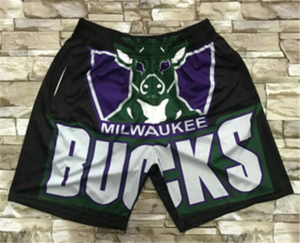 2020 Milwaukee Bucks Black Big Face Mitchell Ness Hardwood Classics Soul Swingman Throwback Shorts