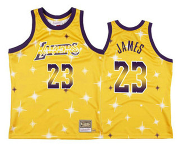 2020 Los Angeles Lakers #23 LeBron James Starry Yellow Hardwood Classics Soul Swingman Throwback Jer